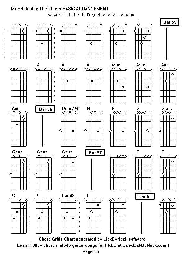 Chord Grids Chart of chord melody fingerstyle guitar song-Mr Brightside-The Killers-BASIC ARRANGEMENT,generated by LickByNeck software.